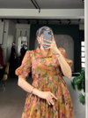 Lnb 4505 Brown Colour Organza With Floral Print Designer Frock Wholesale Suppliers In Mumbai